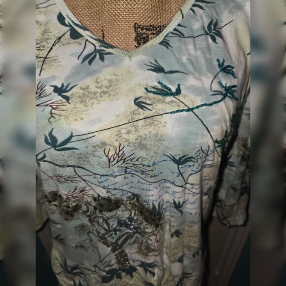 Vintage Le Mieux Studio Top Large L V-Neck 3/4 Sleeve Top - Picture 2 of 3